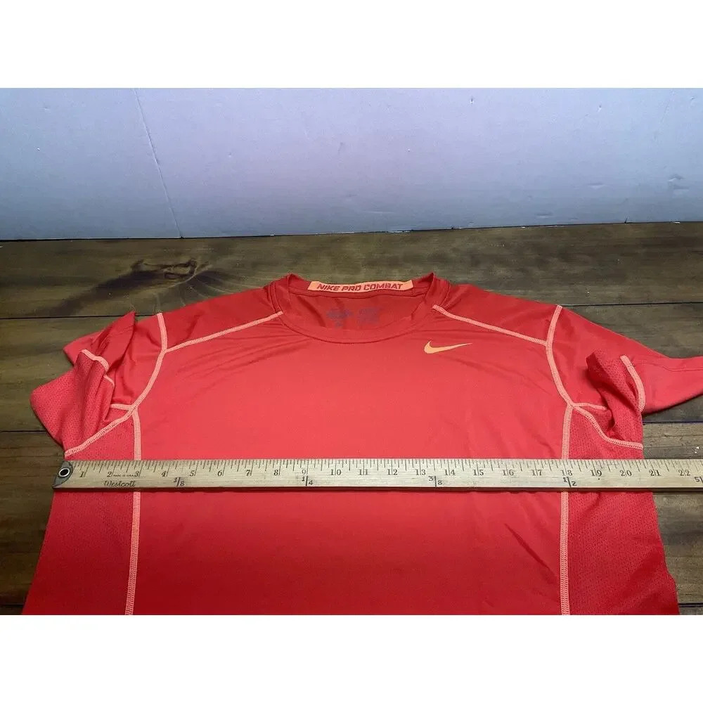 Nike Pro Combat Fitted Men's Size Large Orange Activewear Top Shirt - Picture 8 of 11